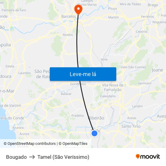 Bougado to Tamel (São Veríssimo) map