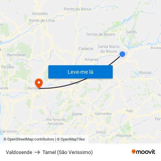 Valdosende to Tamel (São Veríssimo) map