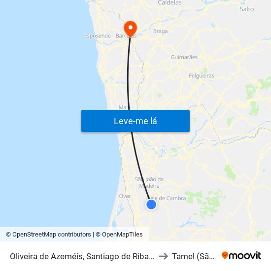 Oliveira de Azeméis, Santiago de Riba-Ul, Ul, Macinhata da Seixa e Madail to Tamel (São Veríssimo) map
