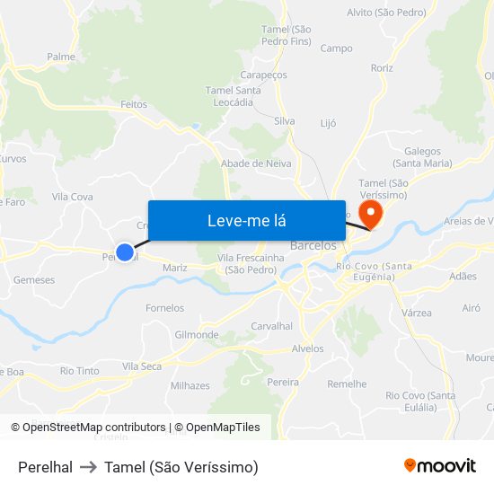 Perelhal to Tamel (São Veríssimo) map