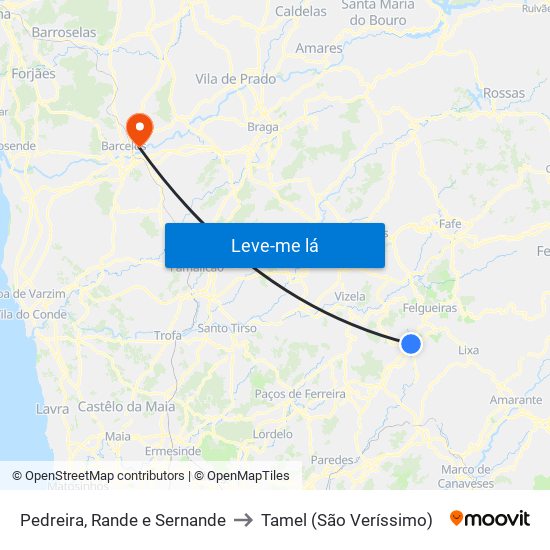 Pedreira, Rande e Sernande to Tamel (São Veríssimo) map