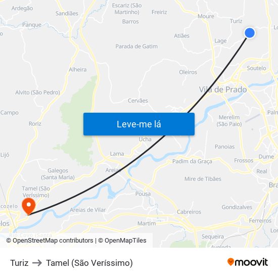Turiz to Tamel (São Veríssimo) map