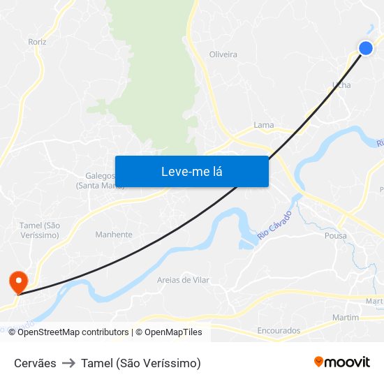 Cervães to Tamel (São Veríssimo) map