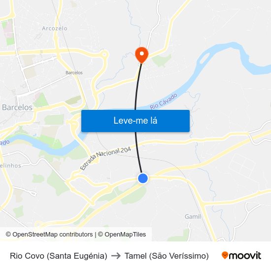 Rio Covo (Santa Eugénia) to Tamel (São Veríssimo) map