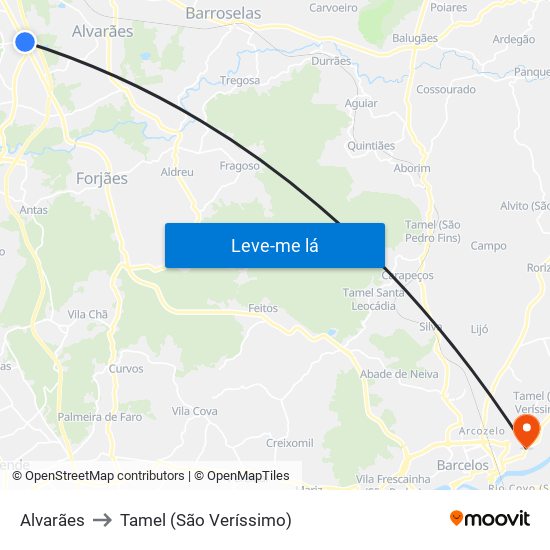 Alvarães to Tamel (São Veríssimo) map