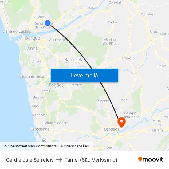 Cardielos e Serreleis to Tamel (São Veríssimo) map