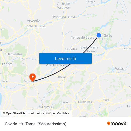 Covide to Tamel (São Veríssimo) map