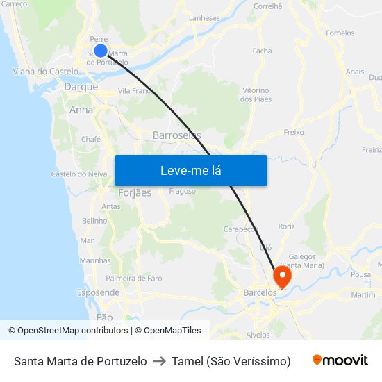 Santa Marta de Portuzelo to Tamel (São Veríssimo) map