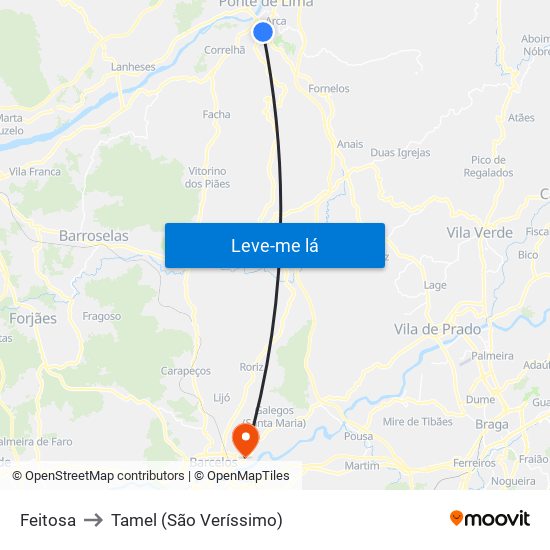 Feitosa to Tamel (São Veríssimo) map