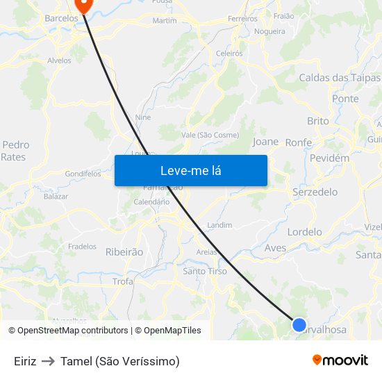 Eiriz to Tamel (São Veríssimo) map