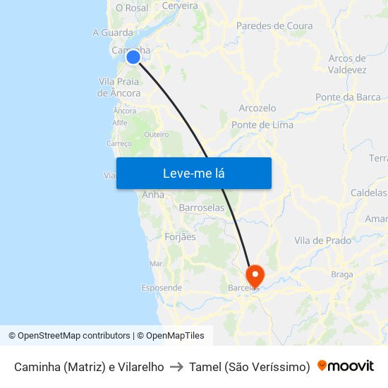 Caminha (Matriz) e Vilarelho to Tamel (São Veríssimo) map