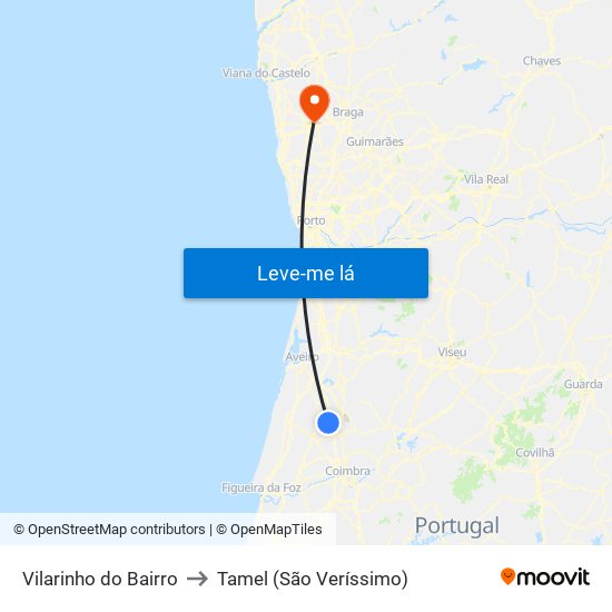 Vilarinho do Bairro to Tamel (São Veríssimo) map