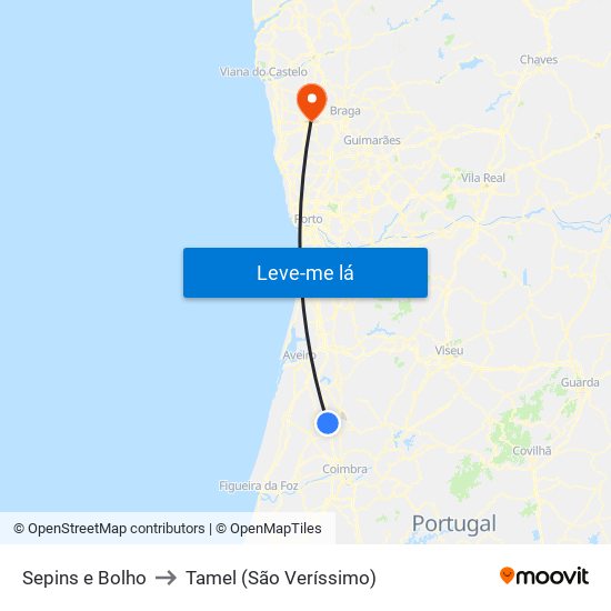 Sepins e Bolho to Tamel (São Veríssimo) map