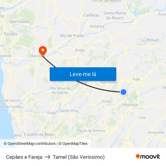 Cepães e Fareja to Tamel (São Veríssimo) map