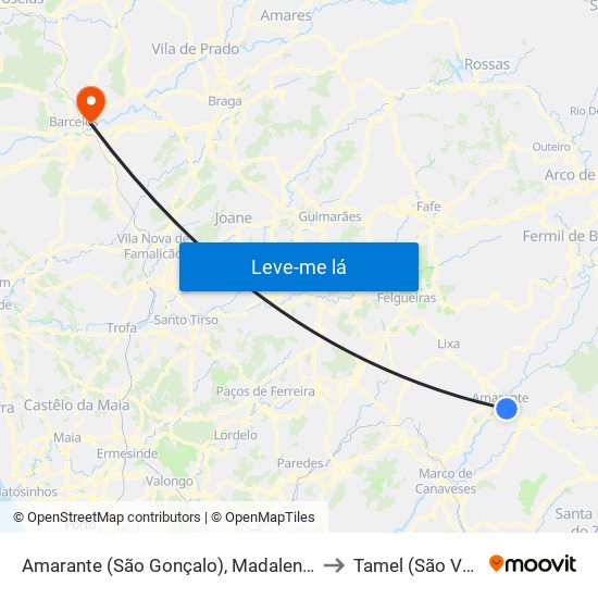 Amarante (São Gonçalo), Madalena, Cepelos e Gatão to Tamel (São Veríssimo) map