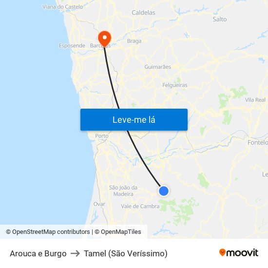 Arouca e Burgo to Tamel (São Veríssimo) map