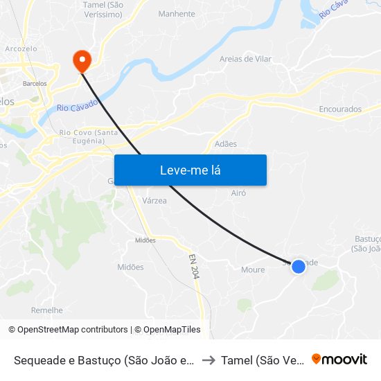 Sequeade e Bastuço (São João e Santo Estêvão) to Tamel (São Veríssimo) map