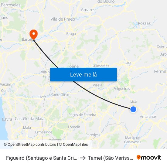 Figueiró (Santiago e Santa Cristina) to Tamel (São Veríssimo) map