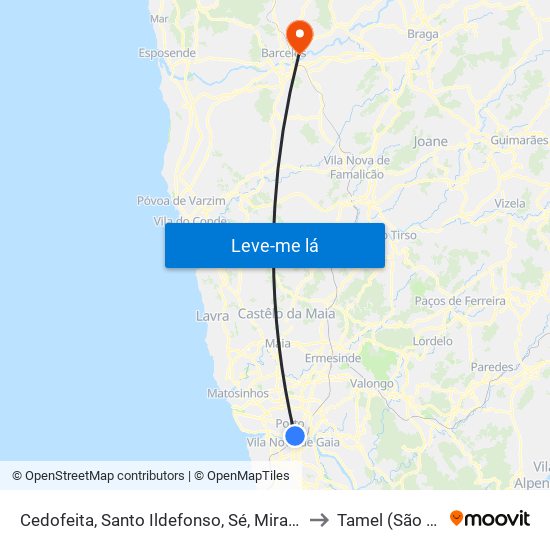 Cedofeita, Santo Ildefonso, Sé, Miragaia, São Nicolau e Vitória to Tamel (São Veríssimo) map