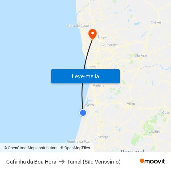 Gafanha da Boa Hora to Tamel (São Veríssimo) map