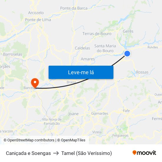 Caniçada e Soengas to Tamel (São Veríssimo) map