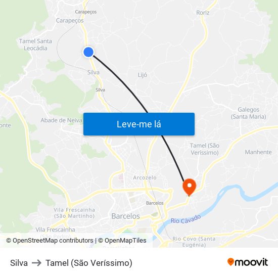 Silva to Tamel (São Veríssimo) map