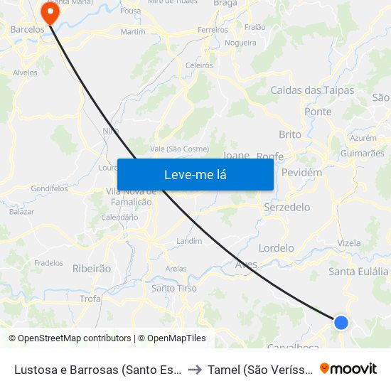 Lustosa e Barrosas (Santo Estêvão) to Tamel (São Veríssimo) map