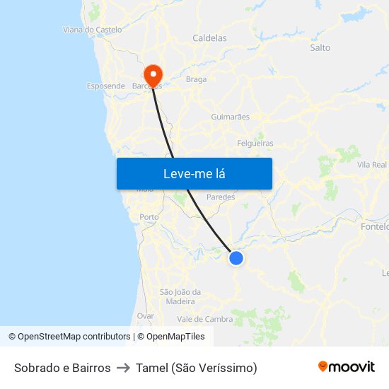 Sobrado e Bairros to Tamel (São Veríssimo) map