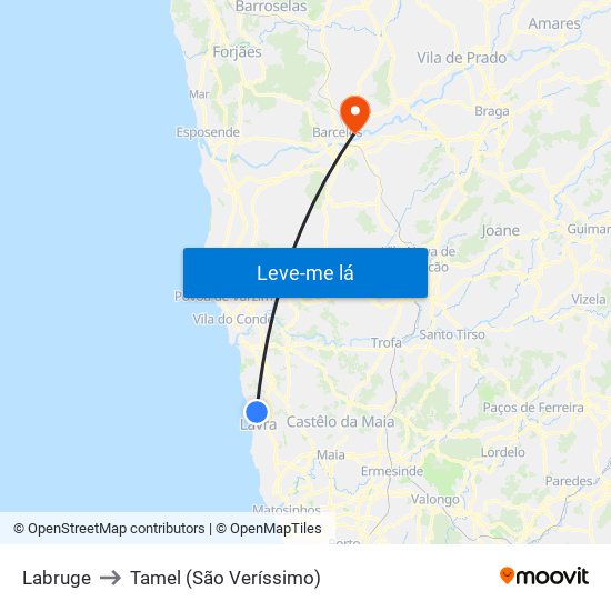 Labruge to Tamel (São Veríssimo) map