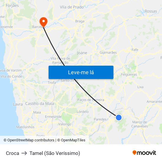 Croca to Tamel (São Veríssimo) map