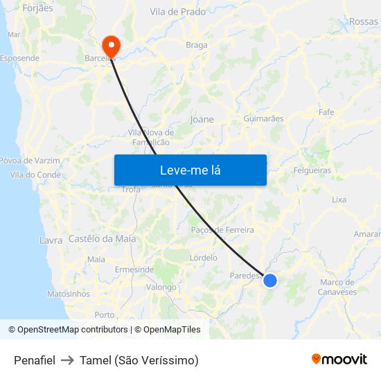 Penafiel to Tamel (São Veríssimo) map