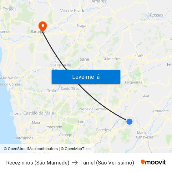 Recezinhos (São Mamede) to Tamel (São Veríssimo) map