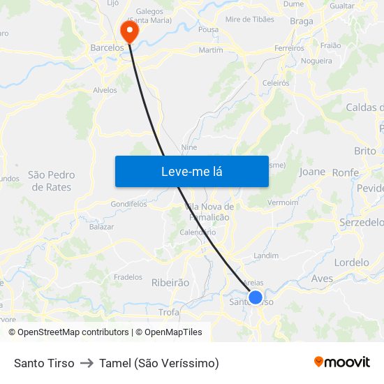 Santo Tirso to Tamel (São Veríssimo) map