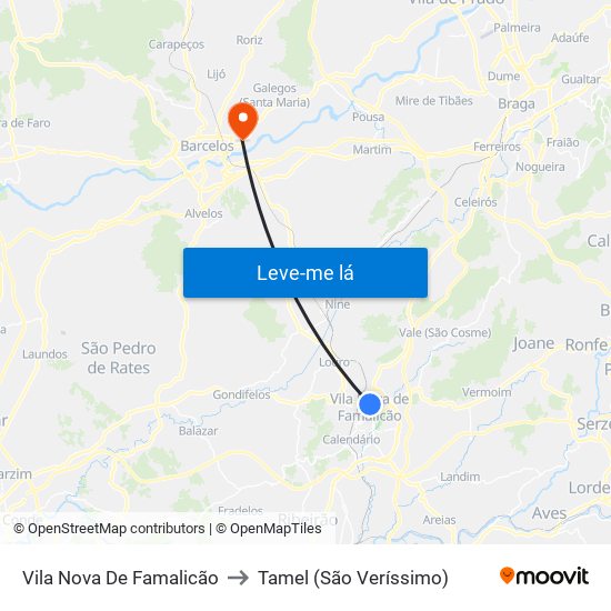 Vila Nova De Famalicão to Tamel (São Veríssimo) map
