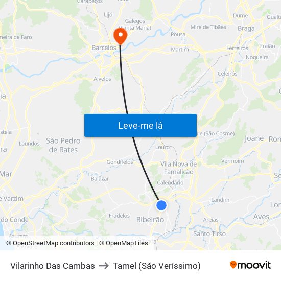 Vilarinho Das Cambas to Tamel (São Veríssimo) map
