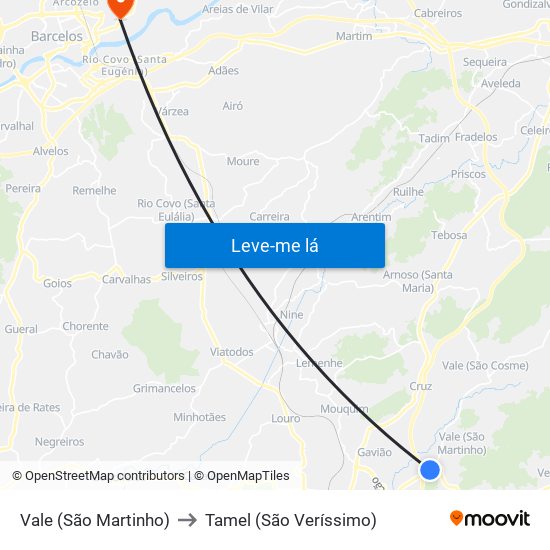 Vale (São Martinho) to Tamel (São Veríssimo) map