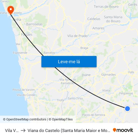 Vila Verde to Viana do Castelo (Santa Maria Maior e Monserrate) e Meadela map