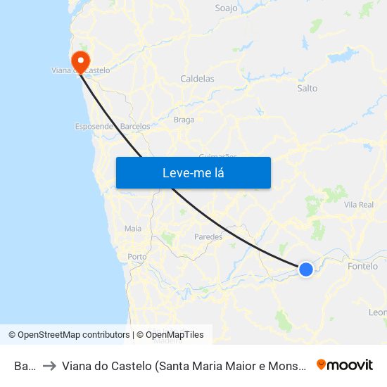 Baião to Viana do Castelo (Santa Maria Maior e Monserrate) e Meadela map