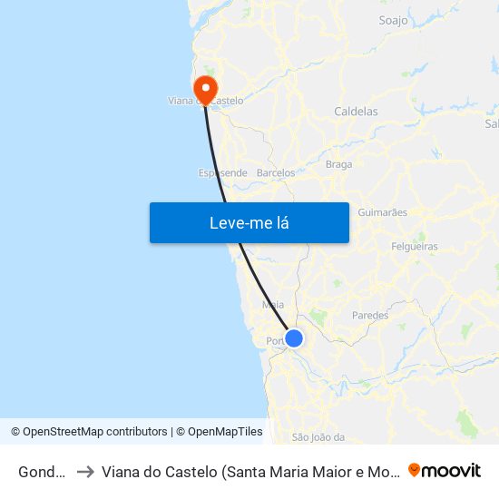 Gondomar to Viana do Castelo (Santa Maria Maior e Monserrate) e Meadela map