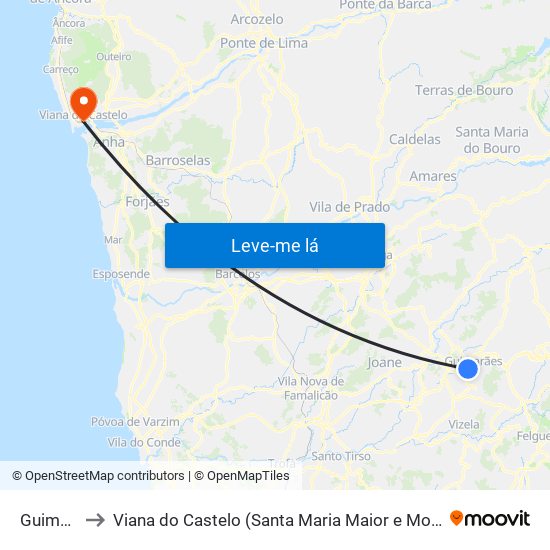 Guimarães to Viana do Castelo (Santa Maria Maior e Monserrate) e Meadela map