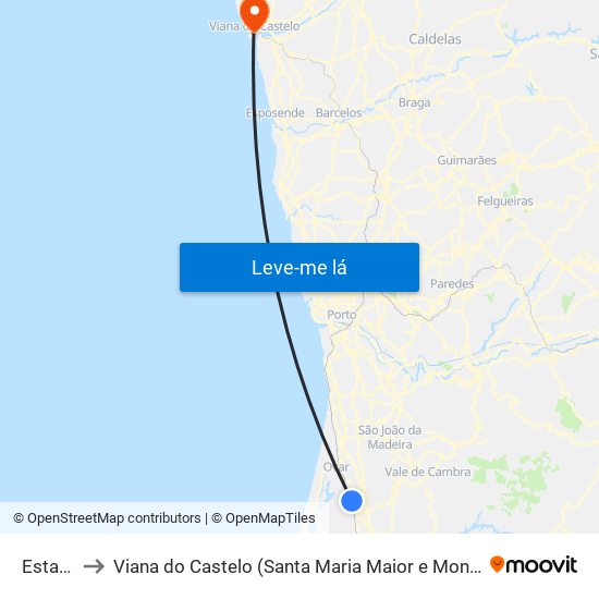 Estarreja to Viana do Castelo (Santa Maria Maior e Monserrate) e Meadela map