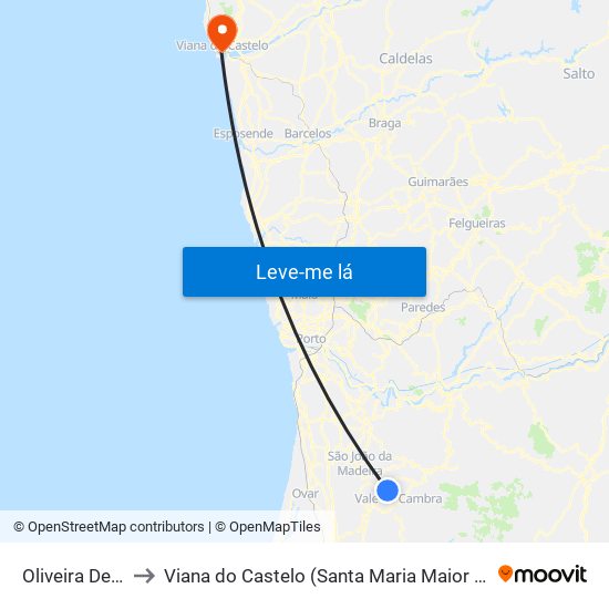 Oliveira De Azeméis to Viana do Castelo (Santa Maria Maior e Monserrate) e Meadela map