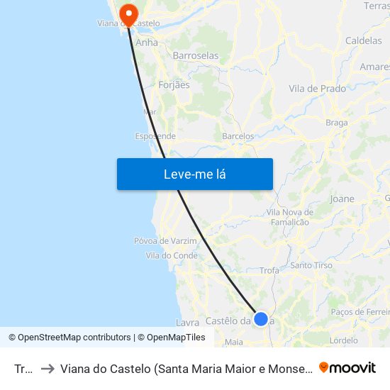 Trofa to Viana do Castelo (Santa Maria Maior e Monserrate) e Meadela map