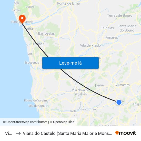 Vizela to Viana do Castelo (Santa Maria Maior e Monserrate) e Meadela map