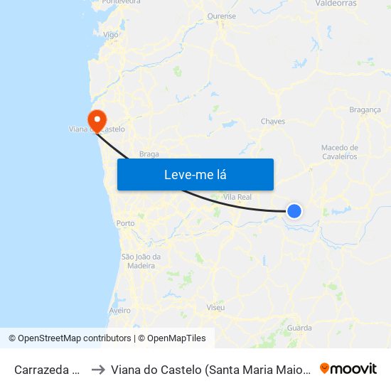 Carrazeda De Ansiães to Viana do Castelo (Santa Maria Maior e Monserrate) e Meadela map