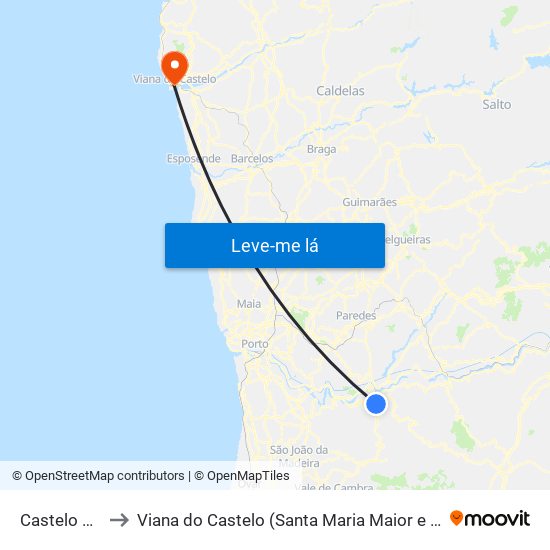 Castelo De Paiva to Viana do Castelo (Santa Maria Maior e Monserrate) e Meadela map