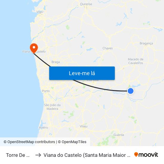 Torre De Moncorvo to Viana do Castelo (Santa Maria Maior e Monserrate) e Meadela map