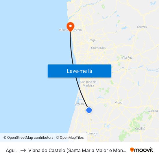 Águeda to Viana do Castelo (Santa Maria Maior e Monserrate) e Meadela map