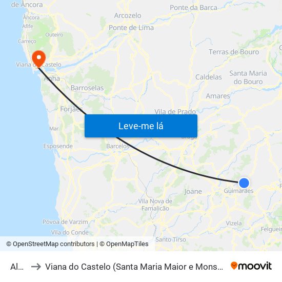 Aldão to Viana do Castelo (Santa Maria Maior e Monserrate) e Meadela map