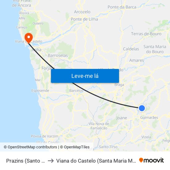 Prazins (Santo Tirso) e Corvite to Viana do Castelo (Santa Maria Maior e Monserrate) e Meadela map